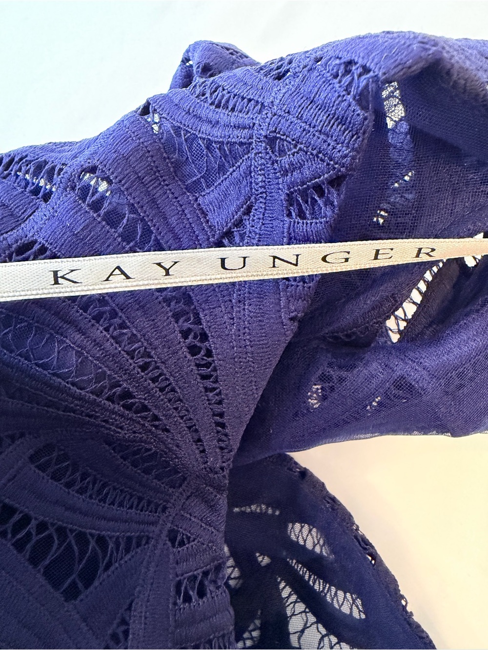 Kay Unger Royal Blue Lace Dress with Puff Sleeves Size 6 NWT Bridal Evening Wear - Picture 3 of 12